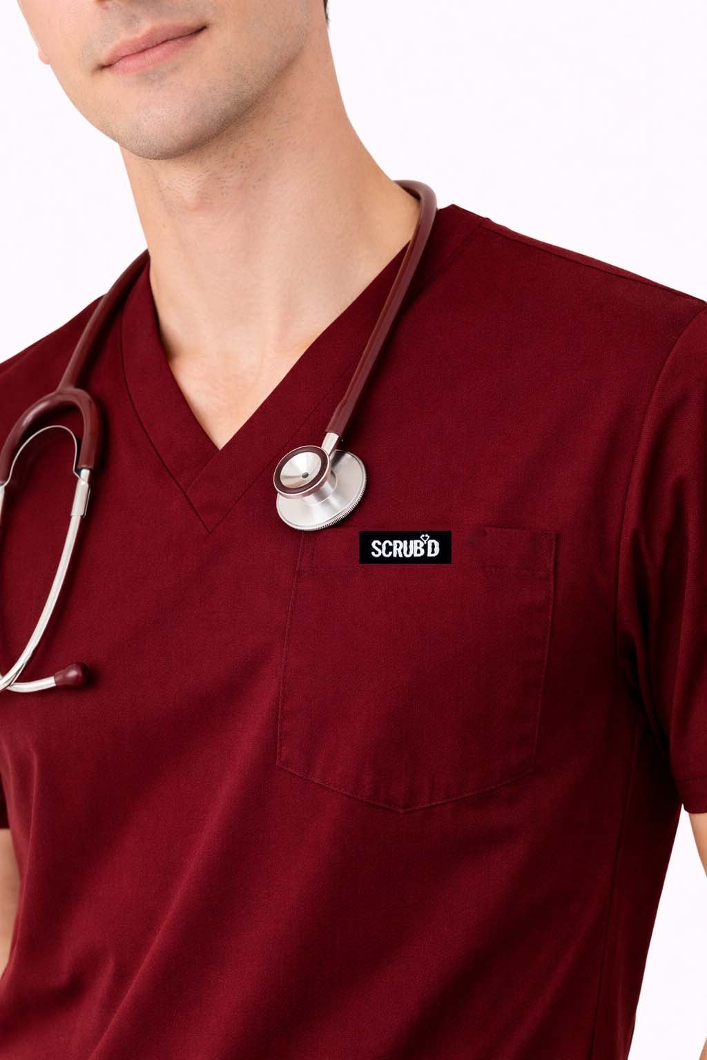 Wine Red 5-Pocket Scrub Set
