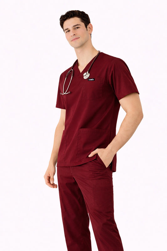 Wine Red 5-Pocket Scrub Set