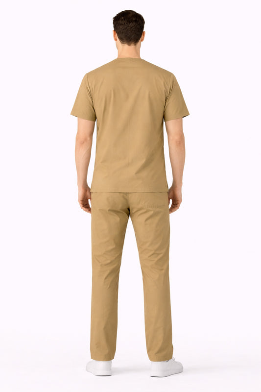 Beige 5-Pocket Scrub Set