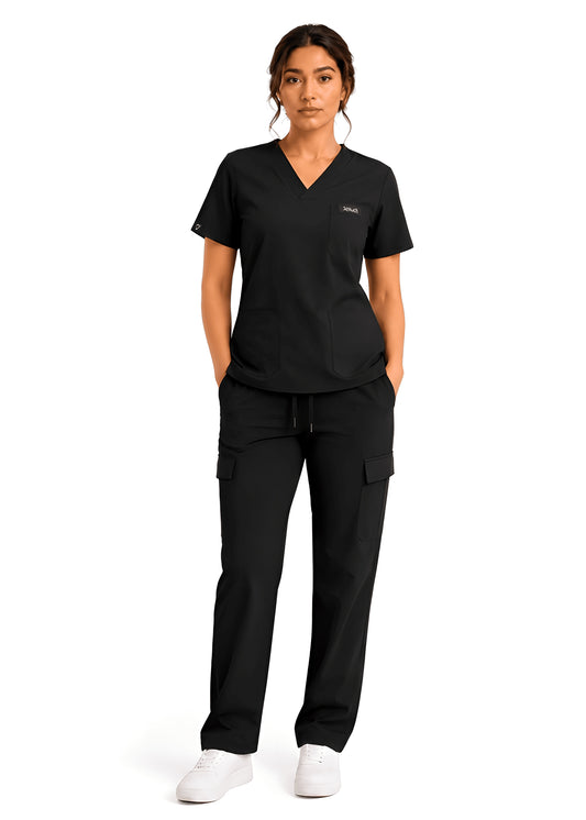Comfort Flex Women Black Medical Scrub Set
