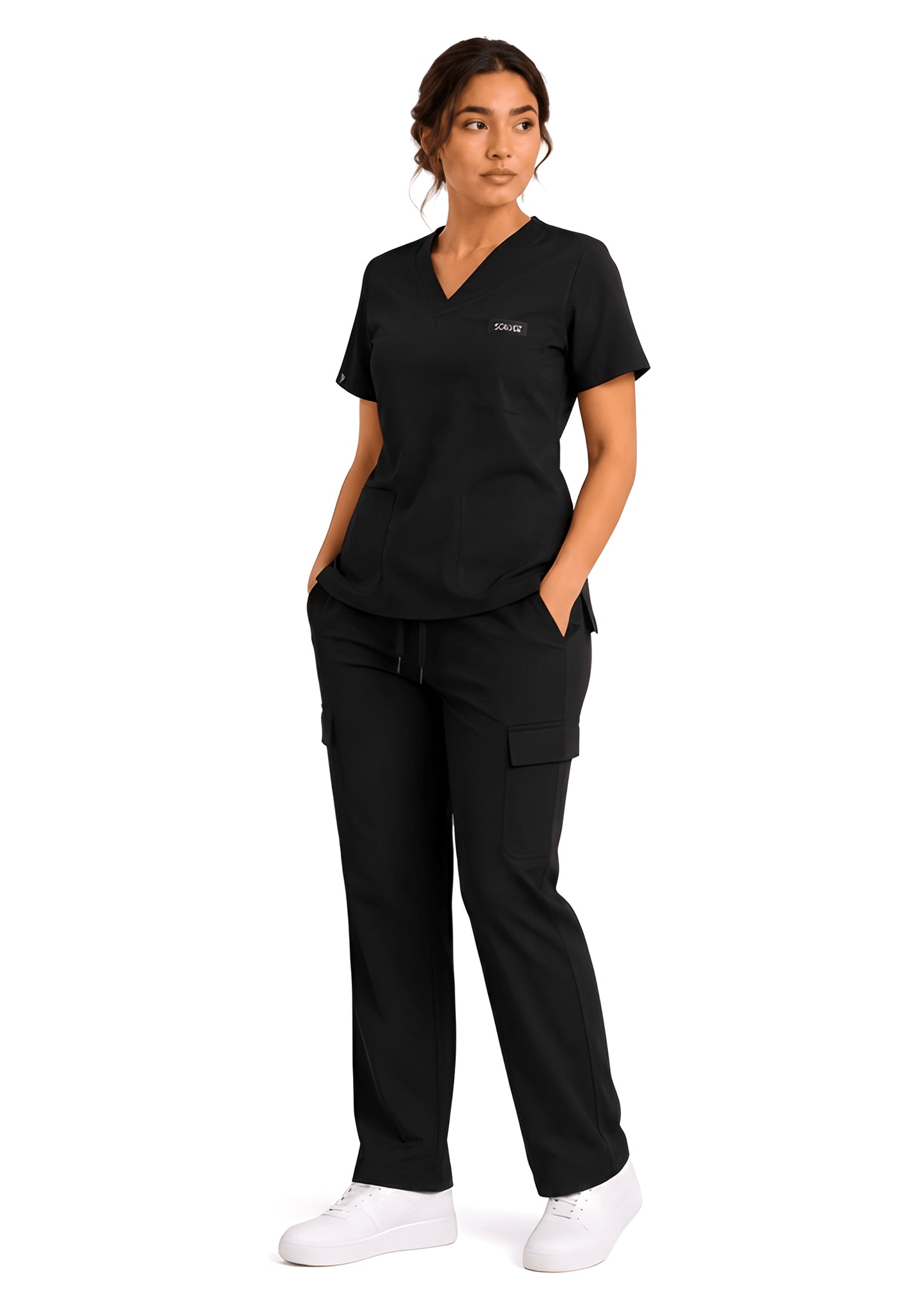 Comfort Flex Women Black Medical Scrub Set