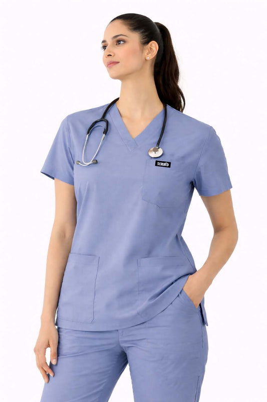 Women Slate Grey 5-Pocket Modern Fit Scrub Set