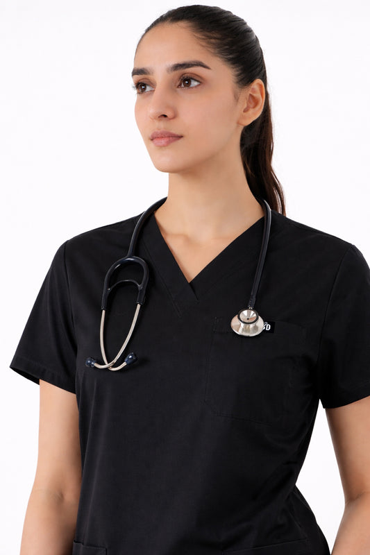 Women Classic Black 5-Pocket Scrub