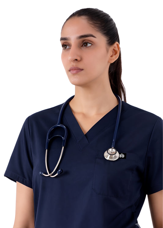 Women Navy Blue 5-Pocket Medical Scrub Set