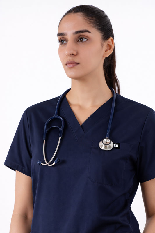 Women Navy Blue 5-Pocket Medical Scrub Set