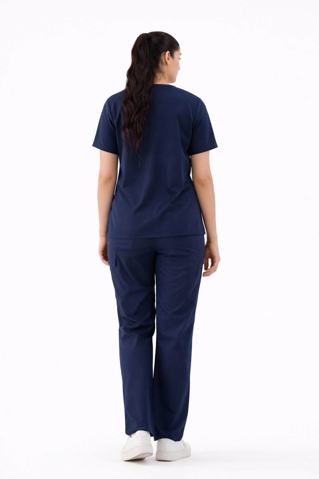 Women Navy Blue 5-Pocket Medical Scrub Set
