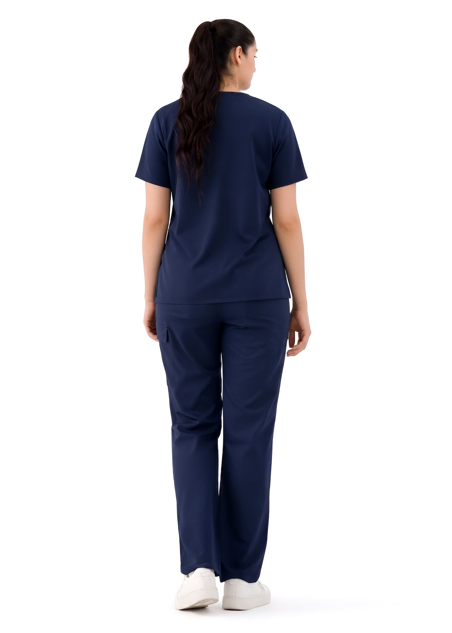 Women Navy Blue 5-Pocket Medical Scrub Set