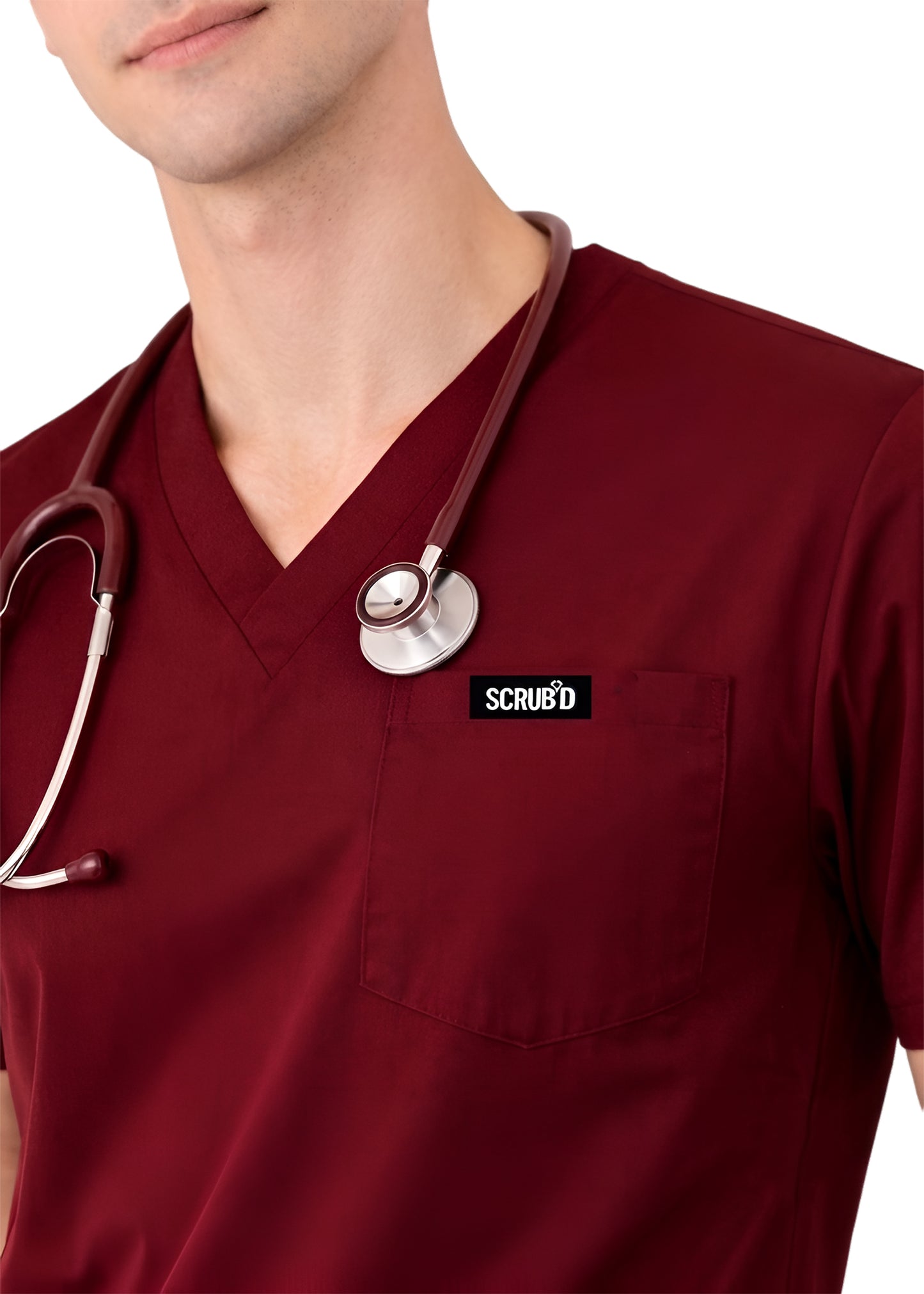 Wine Red 5-Pocket Scrub Set