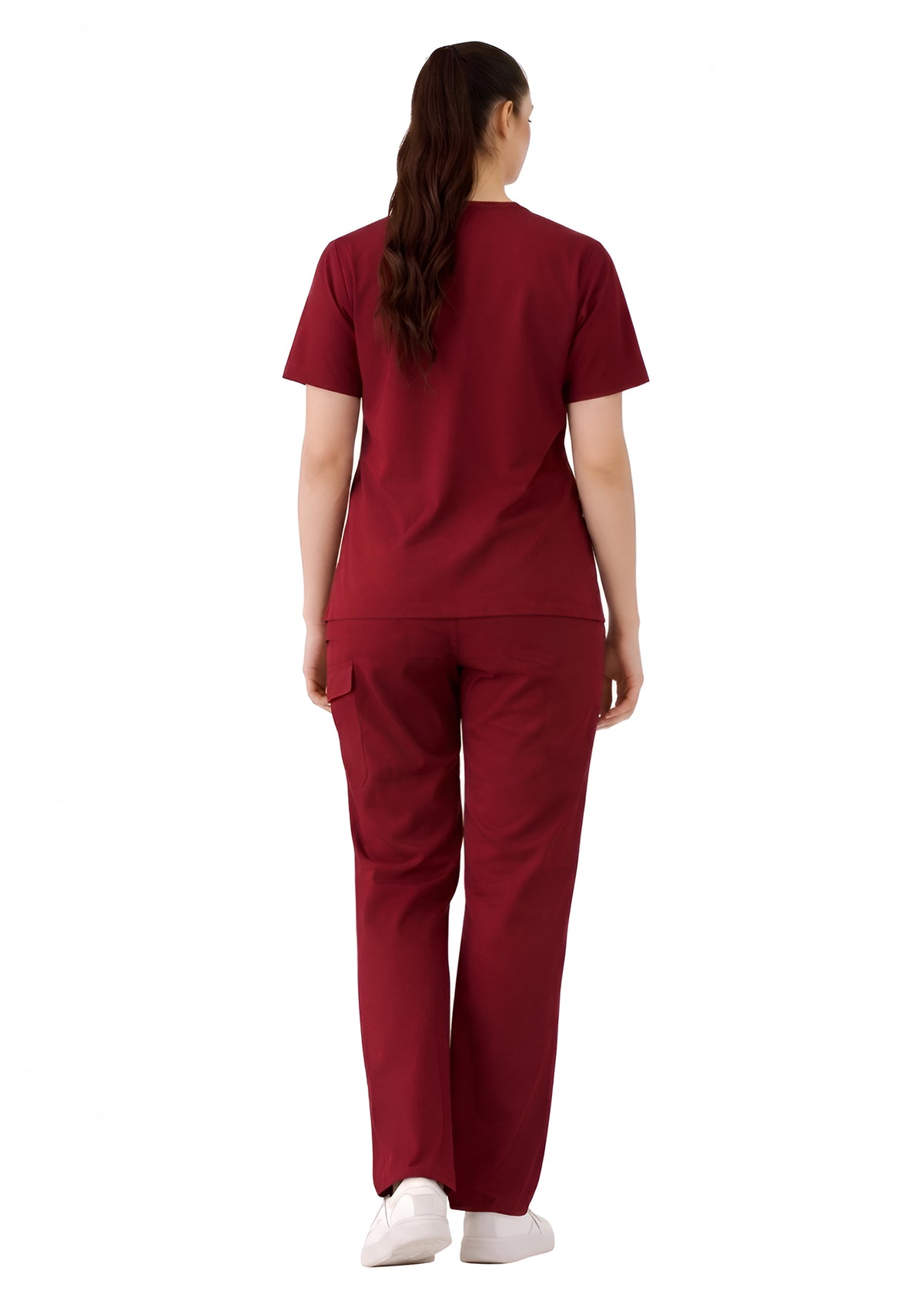 Women Wine Red 5-Pocket Scrub Set