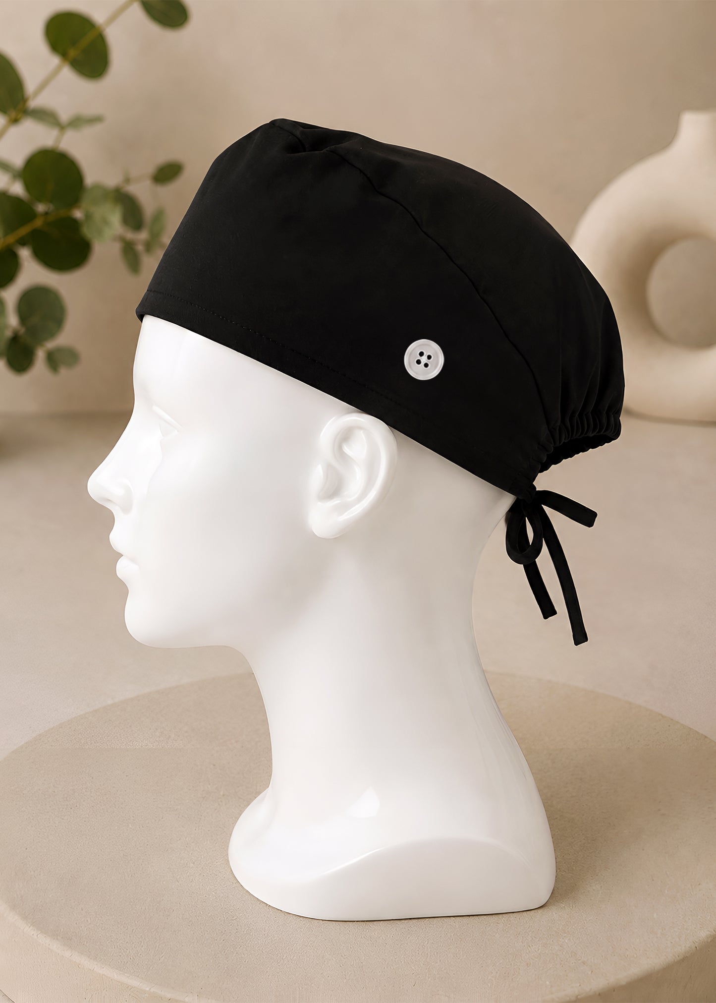 Unisex Black Plain Surgical Cap
