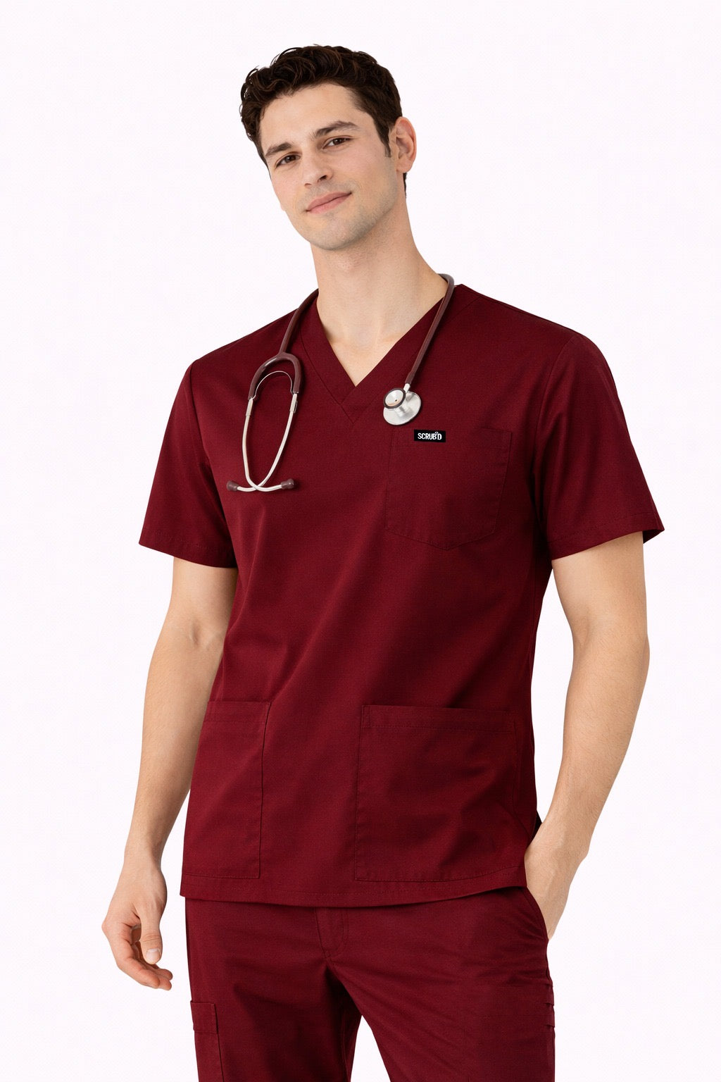 Wine Red 5-Pocket Scrub Set