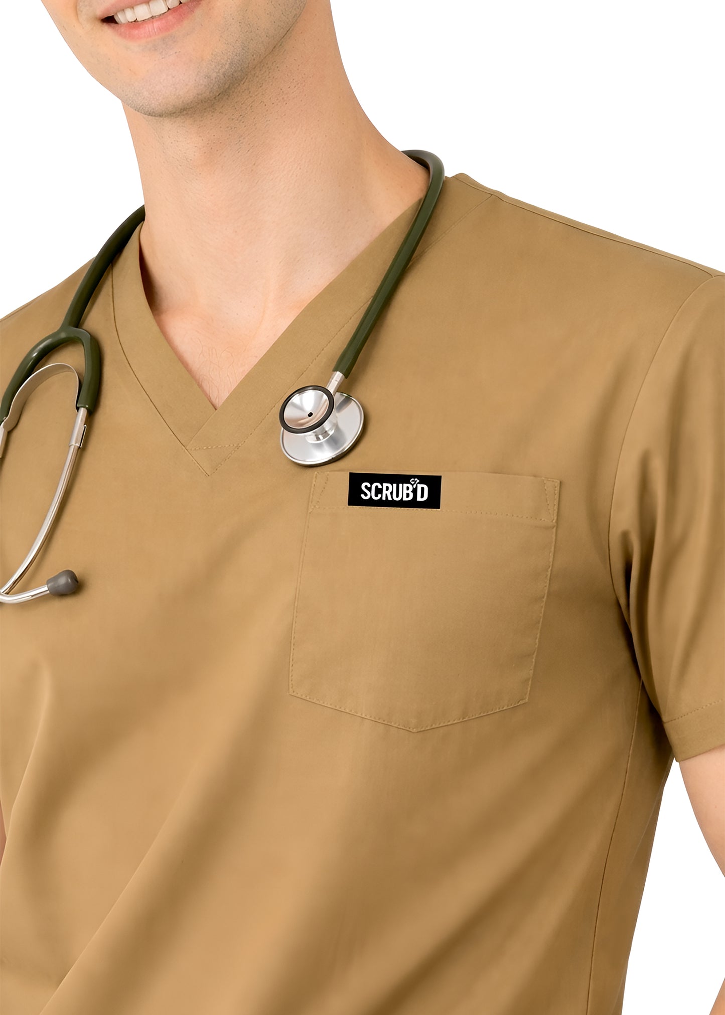 Beige 5-Pocket Scrub Set