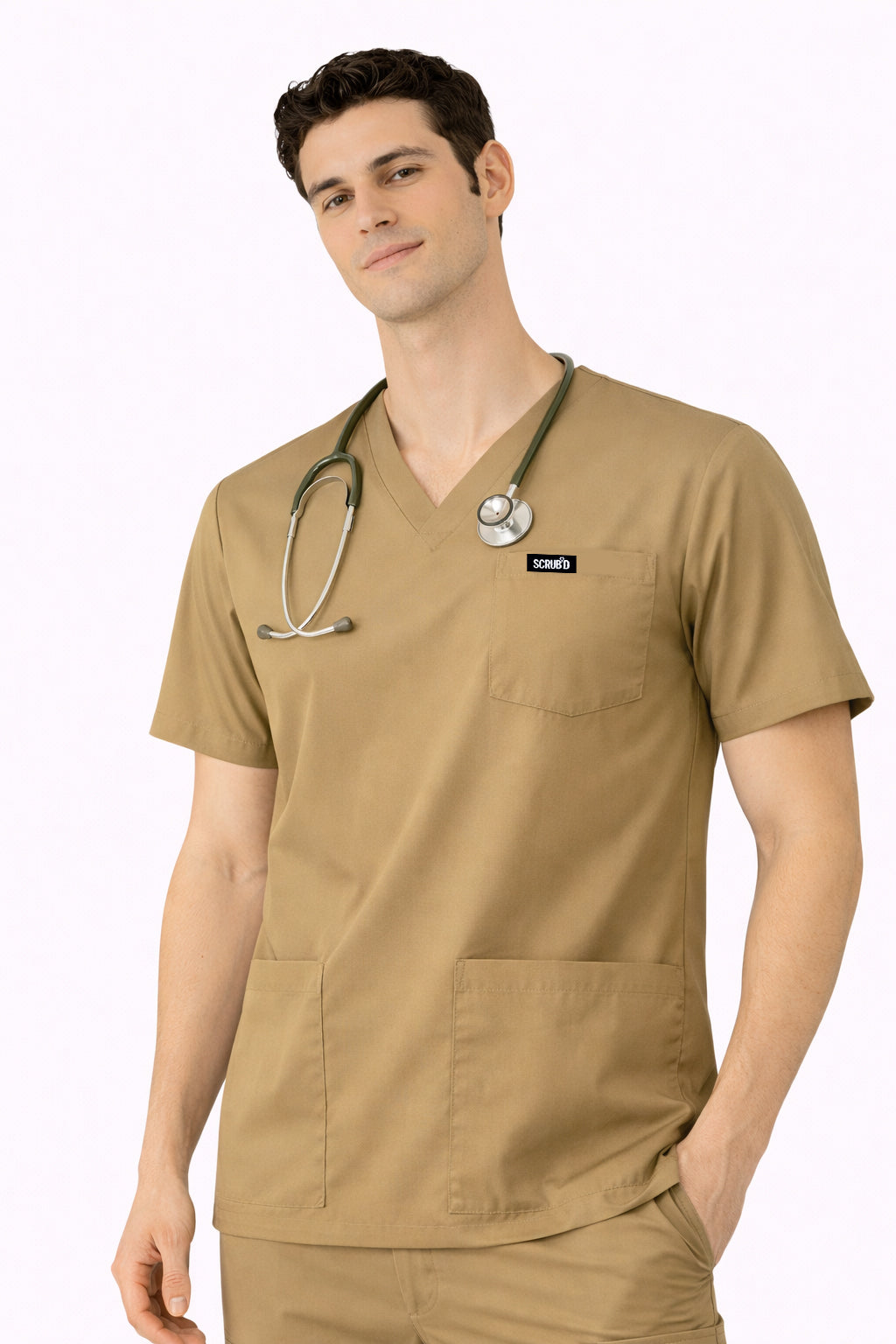 Beige 5-Pocket Scrub Set