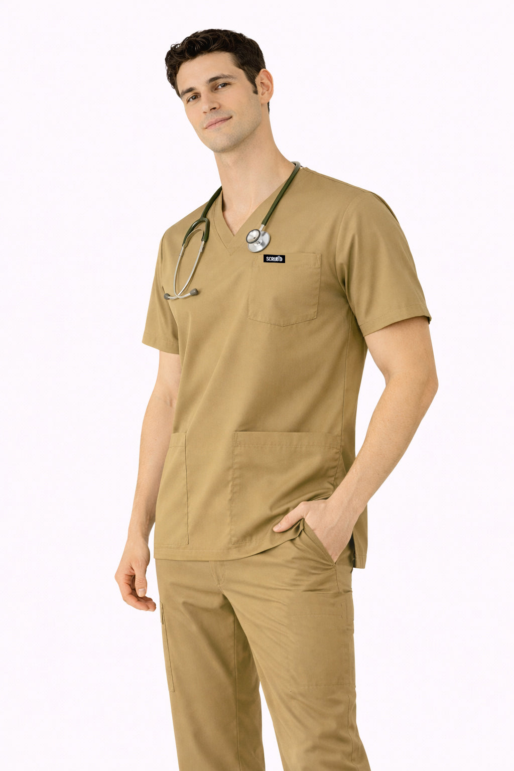 Beige 5-Pocket Scrub Set