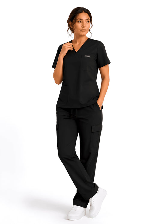 Comfort Flex Women Black Medical Scrub Set