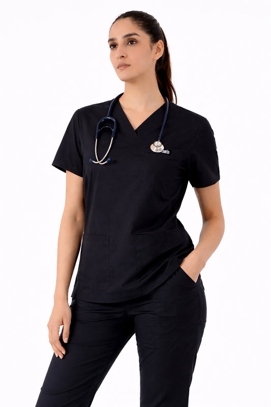 Women Classic Black 5-Pocket Scrub