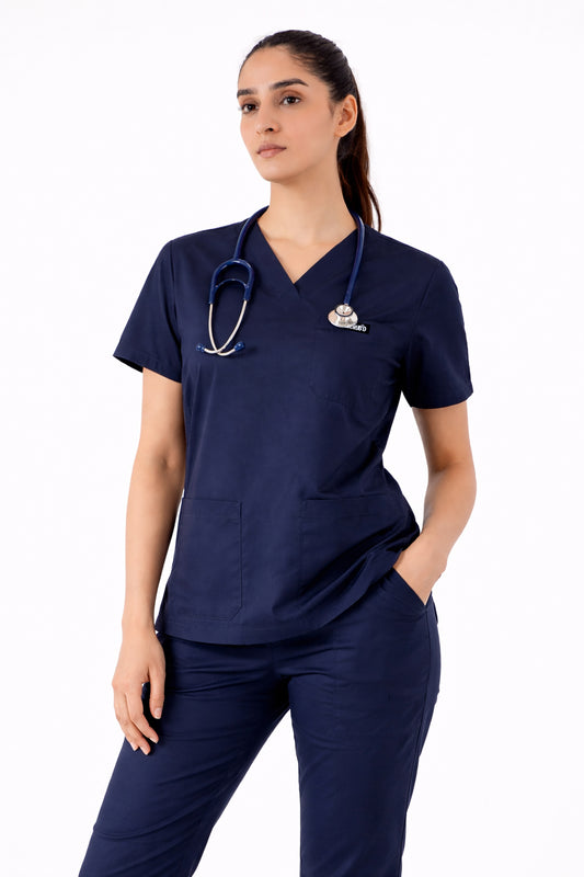 Women Navy Blue 5-Pocket Medical Scrub Set