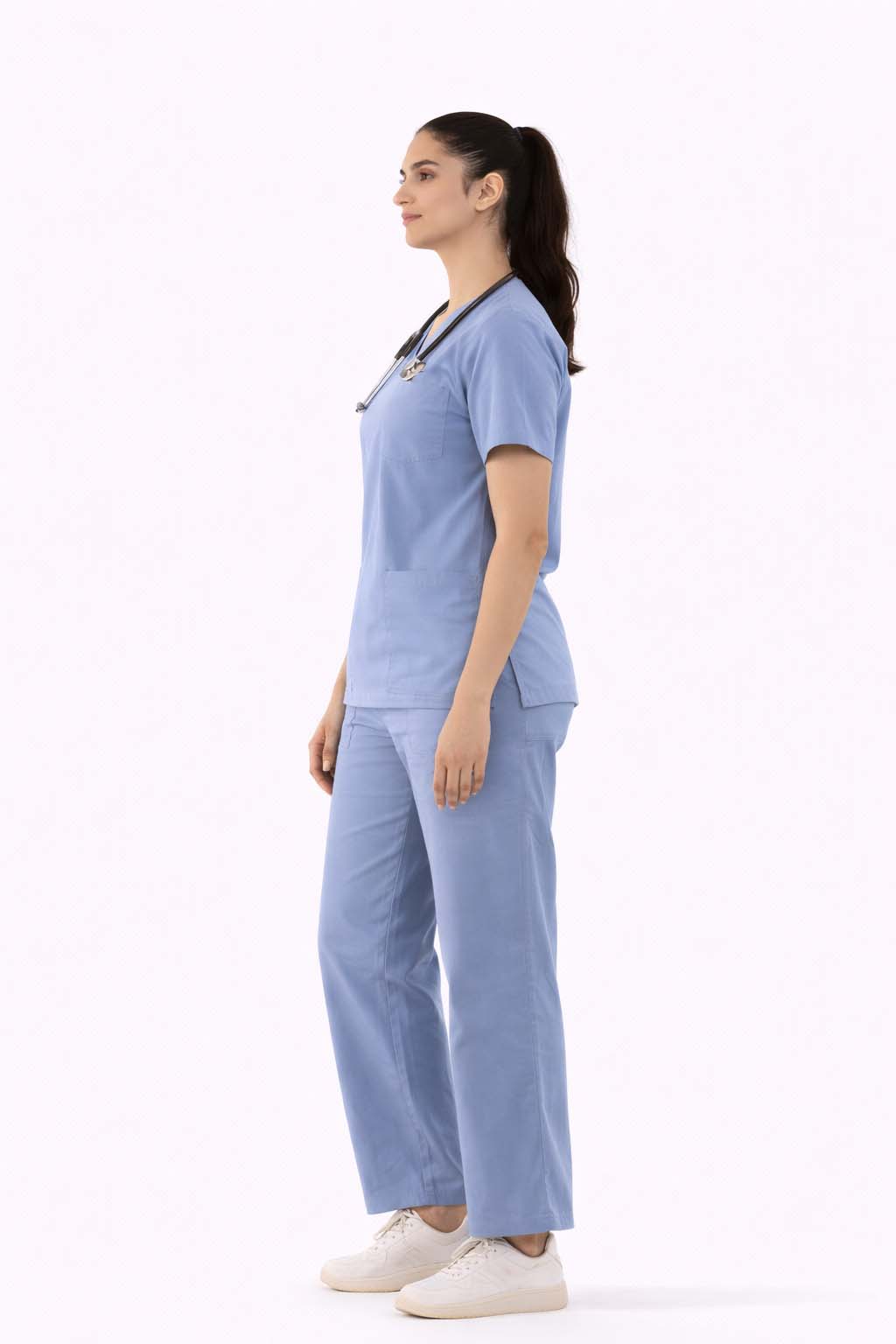 Women Slate Grey 5-Pocket Modern Fit Scrub Set
