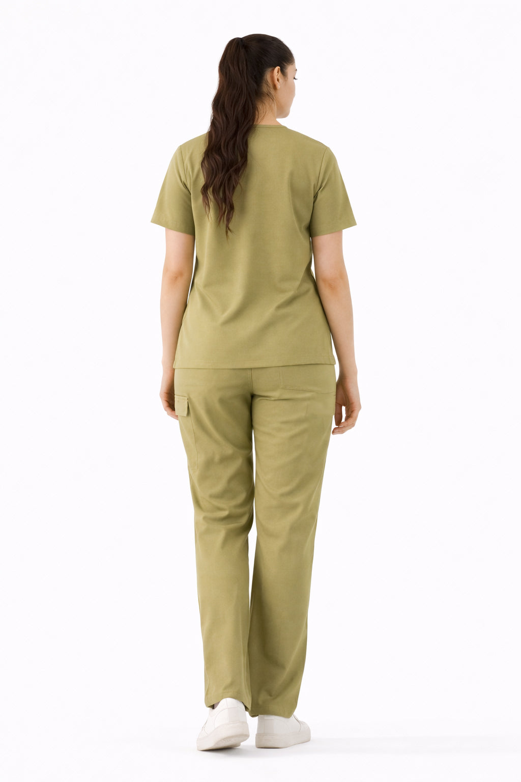 Women Beige 5-Pocket Scrub Set