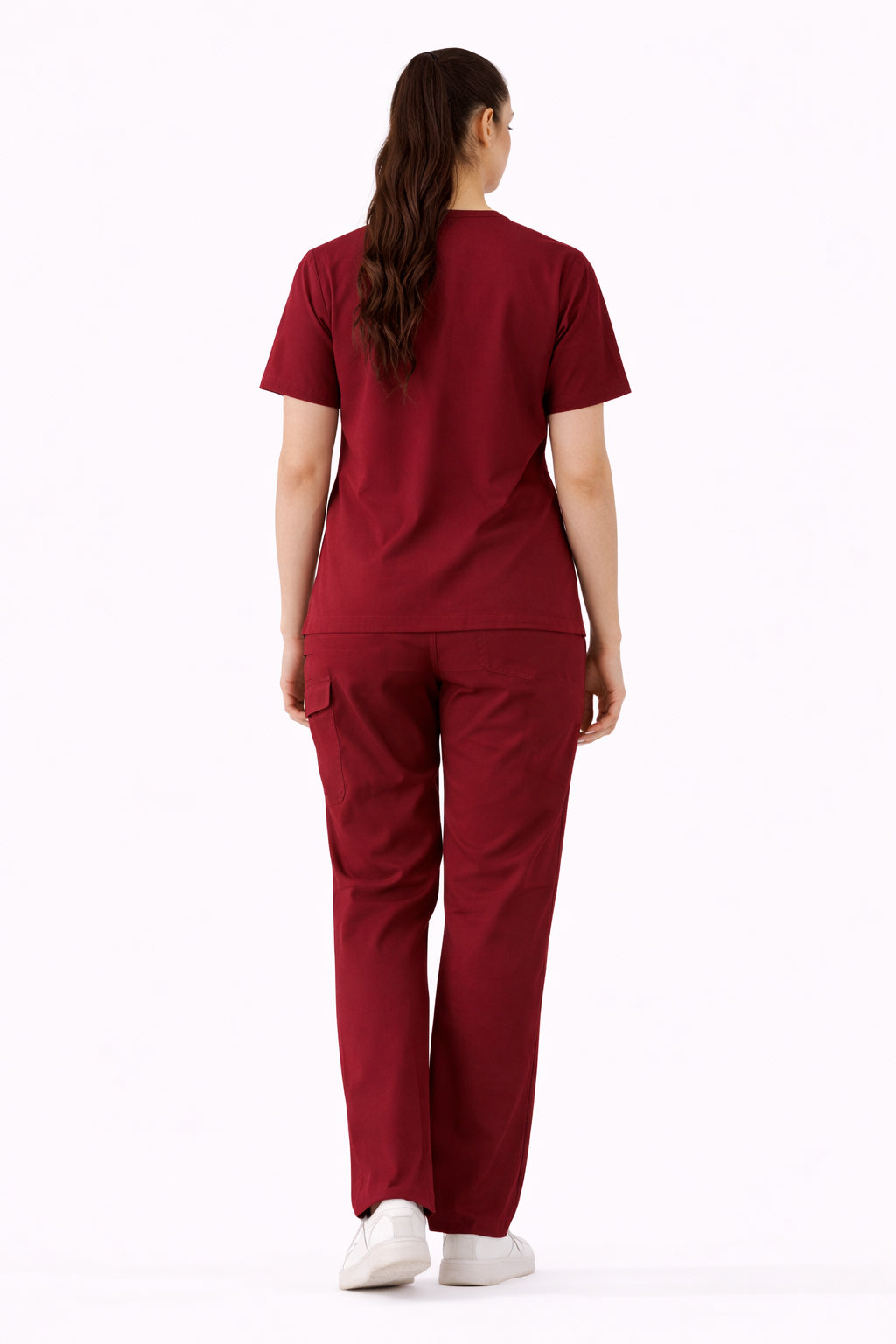Women Wine Red 5-Pocket Scrub Set