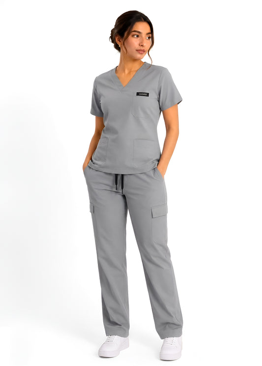 Comfort Flex Women 5 Pocket Grey Scrub Set
