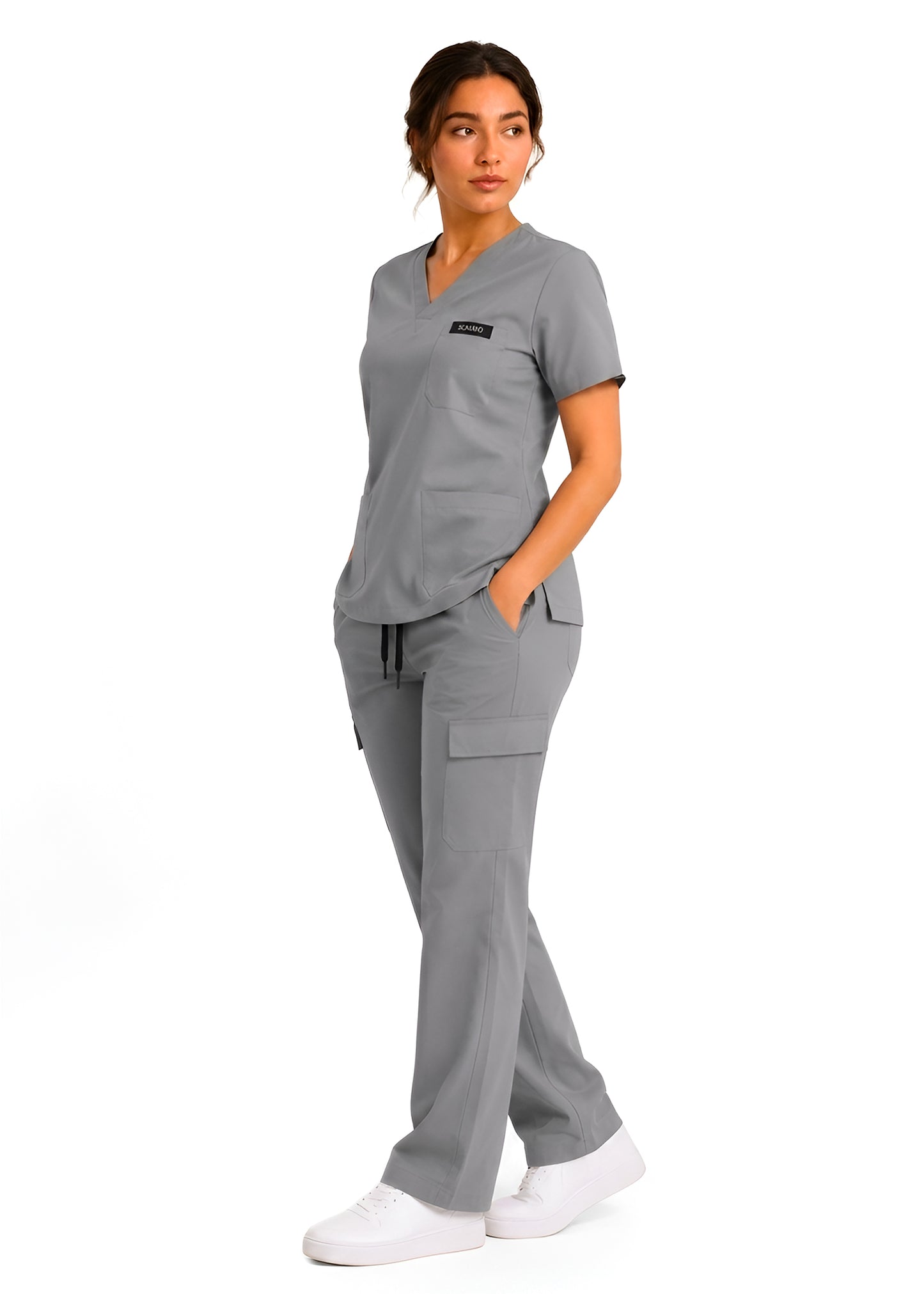 Comfort Flex Women 5 Pocket Grey Scrub Set