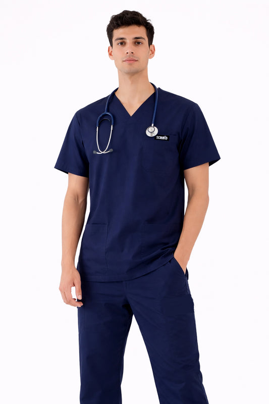 Navy Blue 5-Pocket Medical Scrub Set