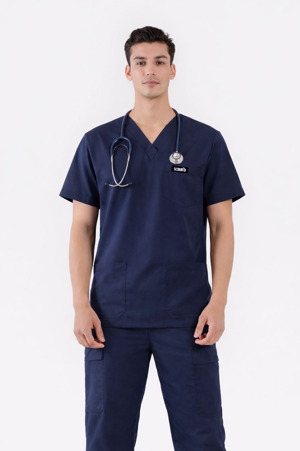 Navy Blue 5-Pocket Medical Scrub Set