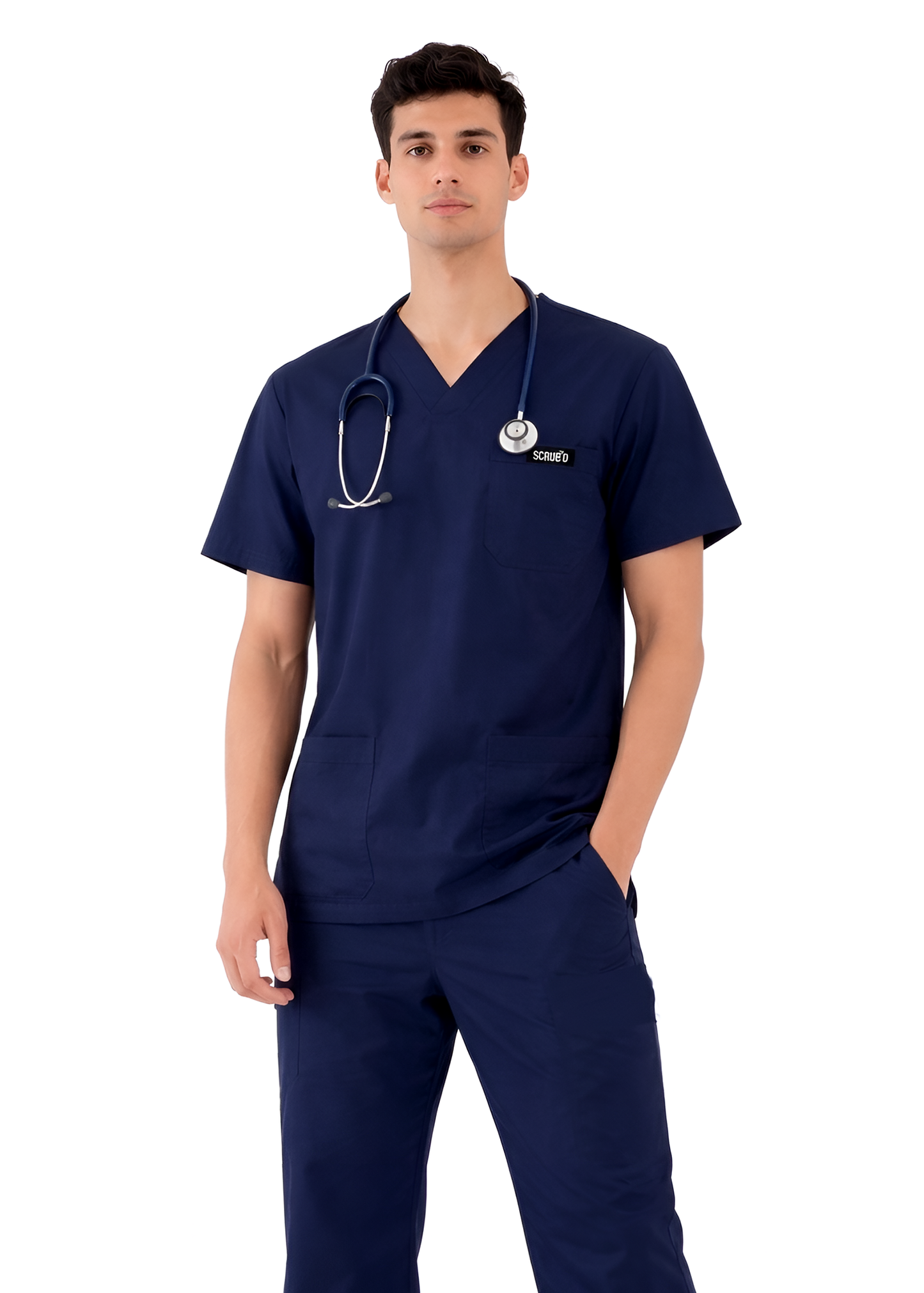 Navy Blue 5-Pocket Medical Scrub Set