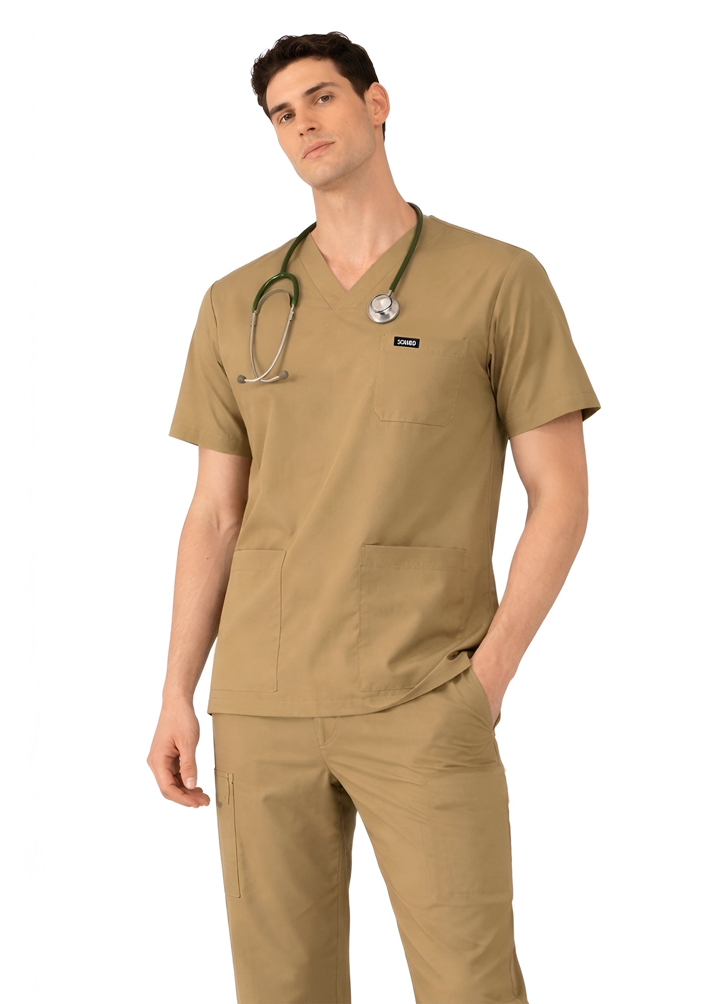 Beige 5-Pocket Scrub Set