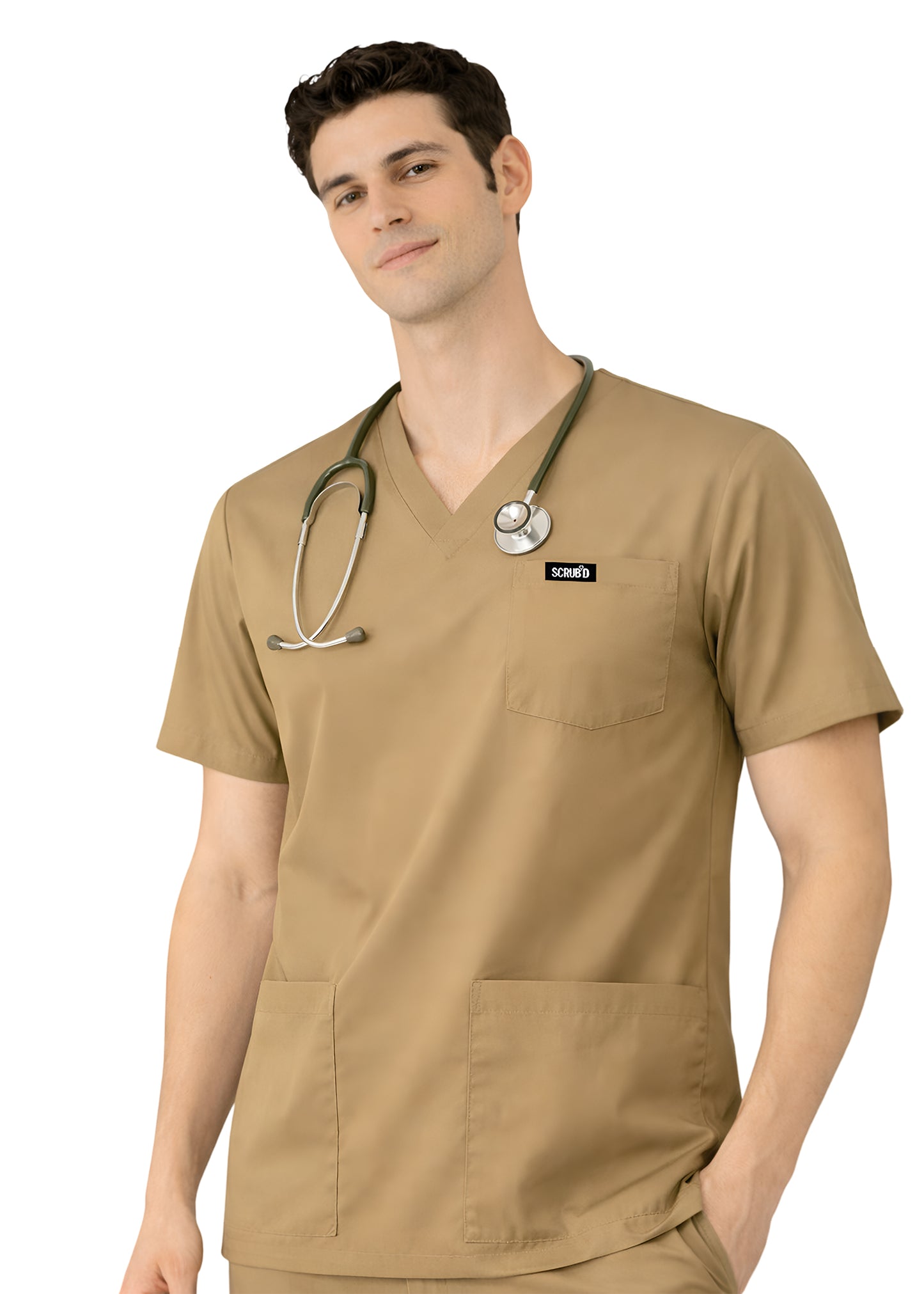 Beige 5-Pocket Scrub Set