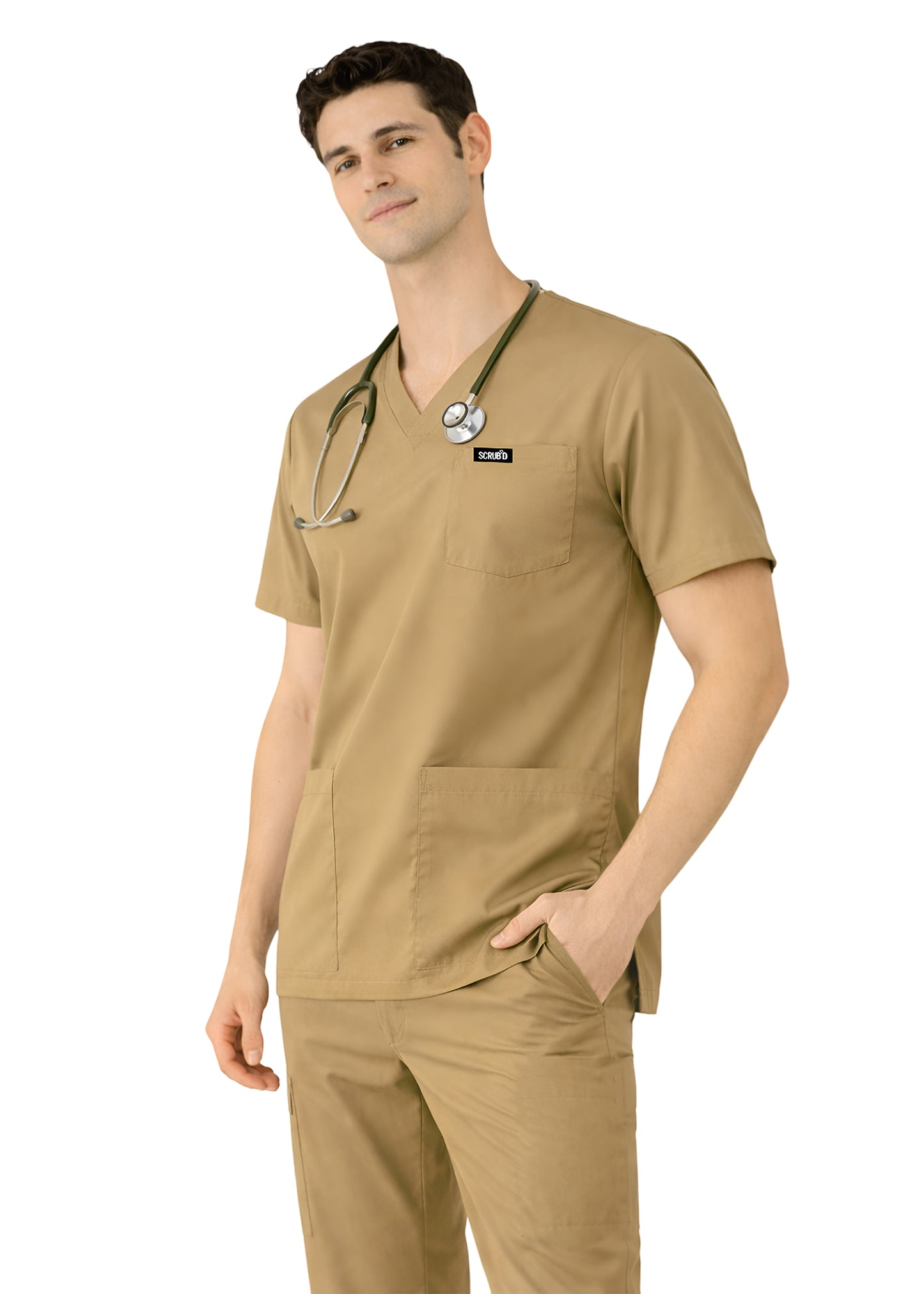 Beige 5-Pocket Scrub Set