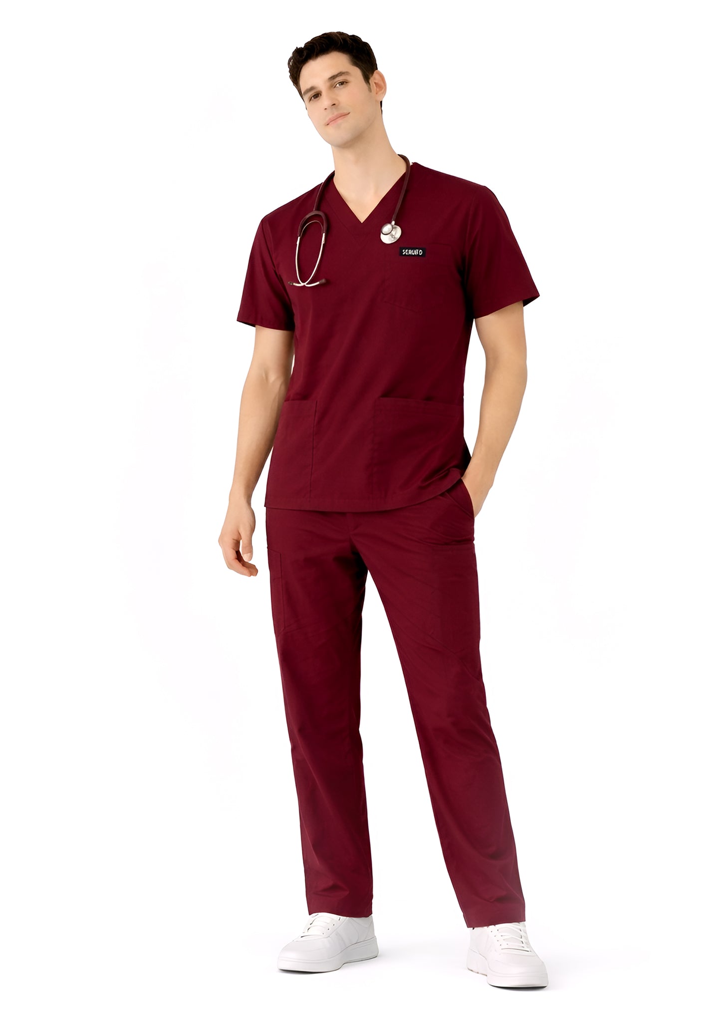 Wine Red 5-Pocket Scrub Set