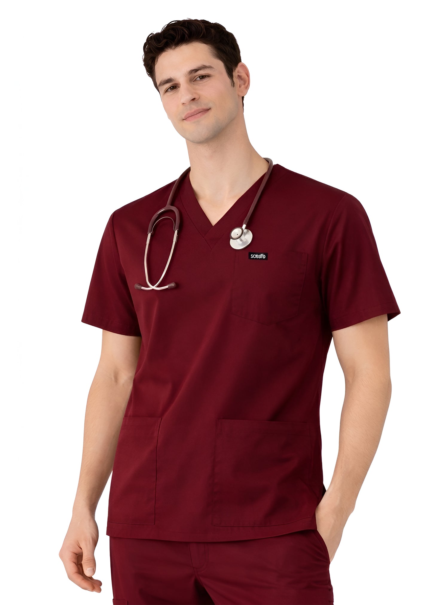 Wine Red 5-Pocket Scrub Set