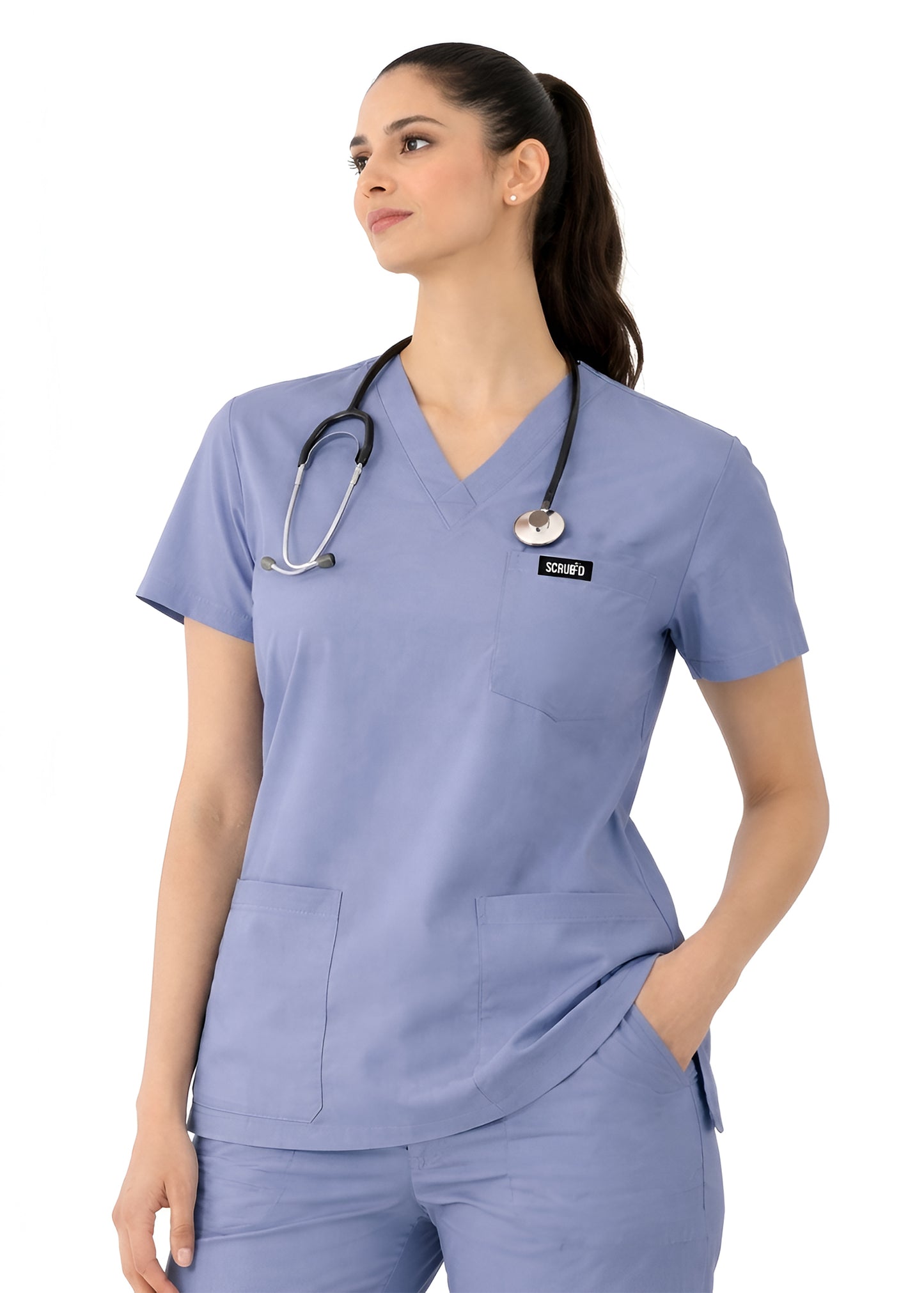 Women Slate Grey 5-Pocket Modern Fit Scrub Set