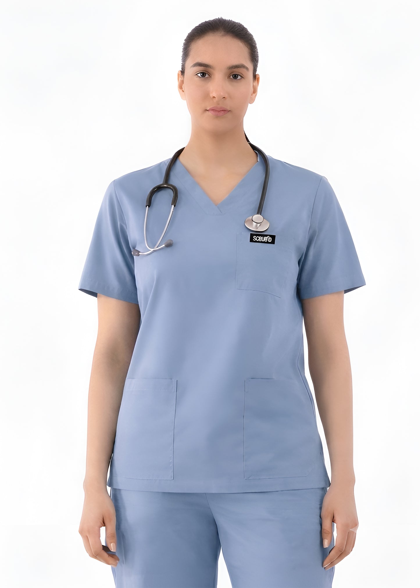 Women Slate Grey 5-Pocket Modern Fit Scrub Set
