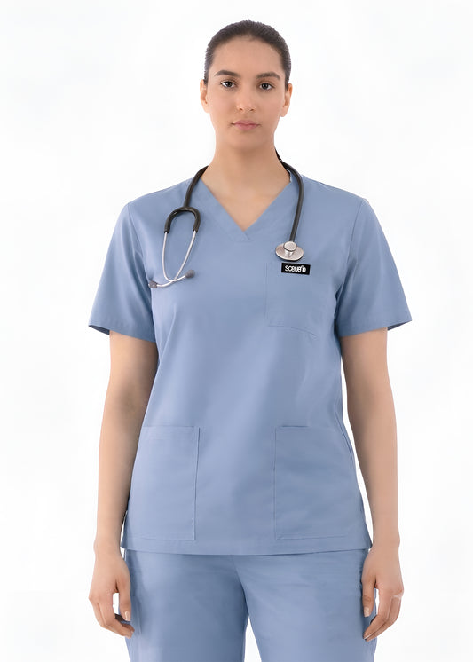 Women Slate Grey 5-Pocket Modern Fit Scrub Set