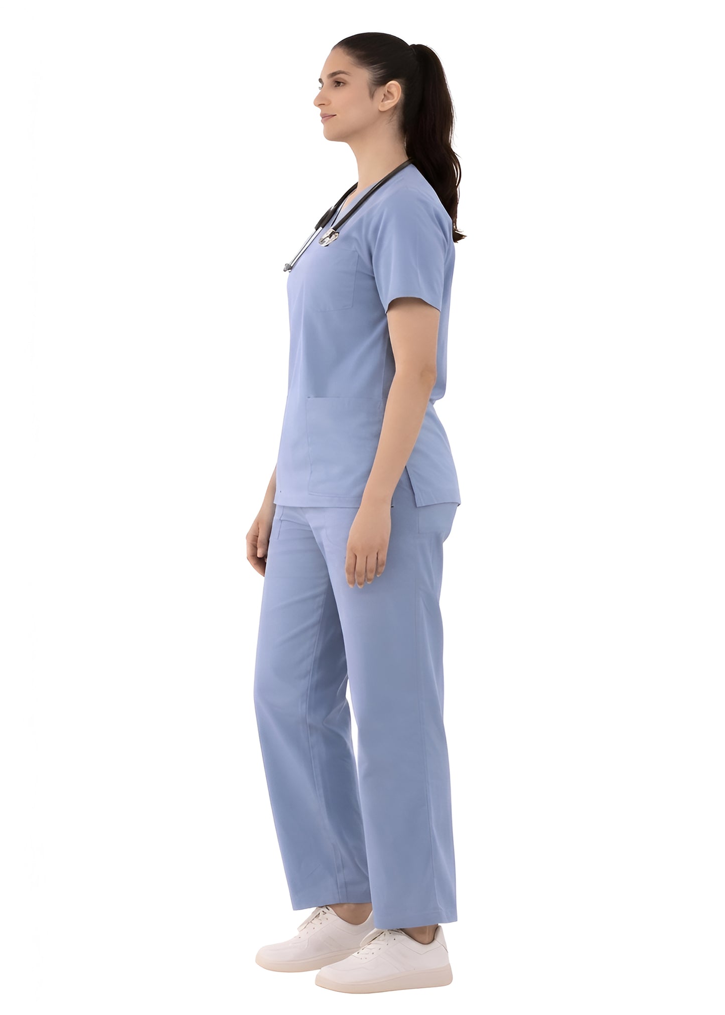 Women Slate Grey 5-Pocket Modern Fit Scrub Set