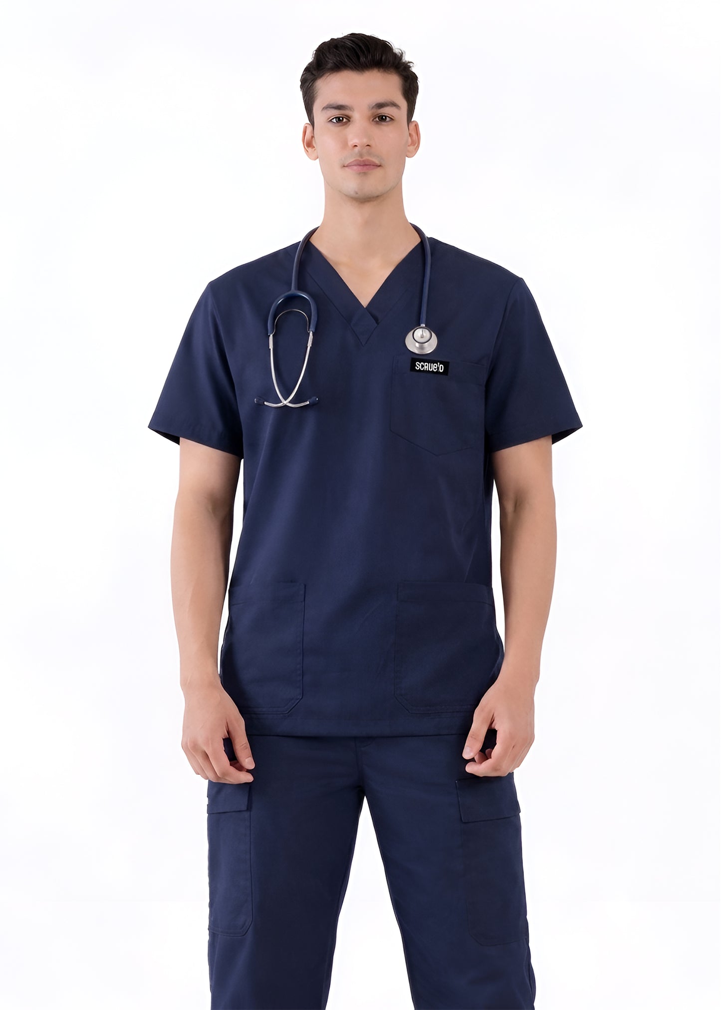 Navy Blue 5-Pocket Medical Scrub Set