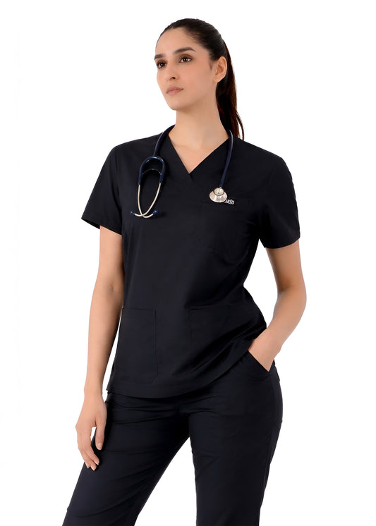 Women Classic Black 5-Pocket Scrub