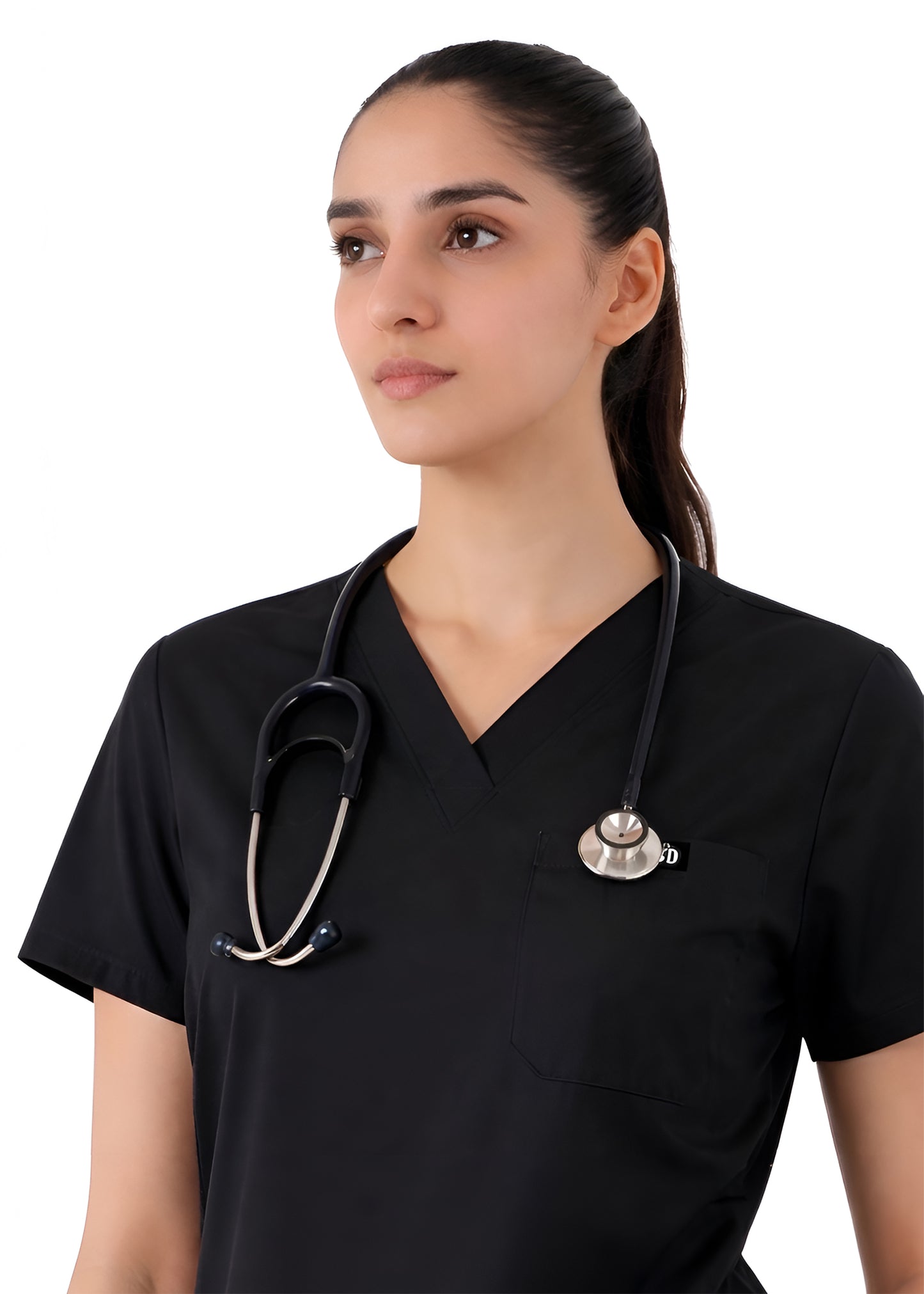 Women Classic Black 5-Pocket Scrub