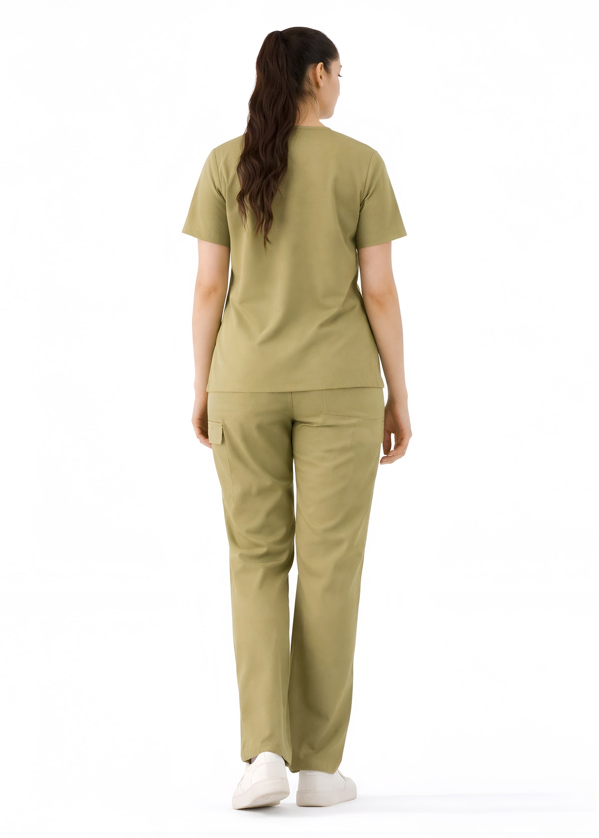 Women Beige 5-Pocket Scrub Set