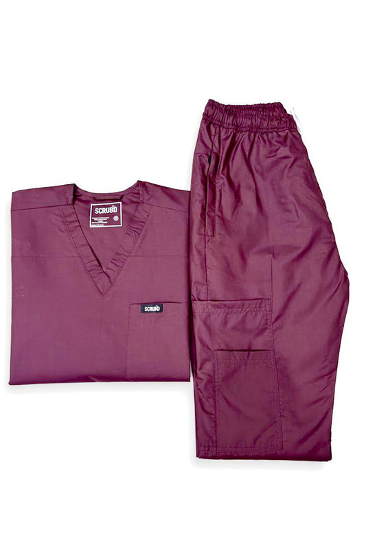 Wine Red 5-Pocket Scrub Set